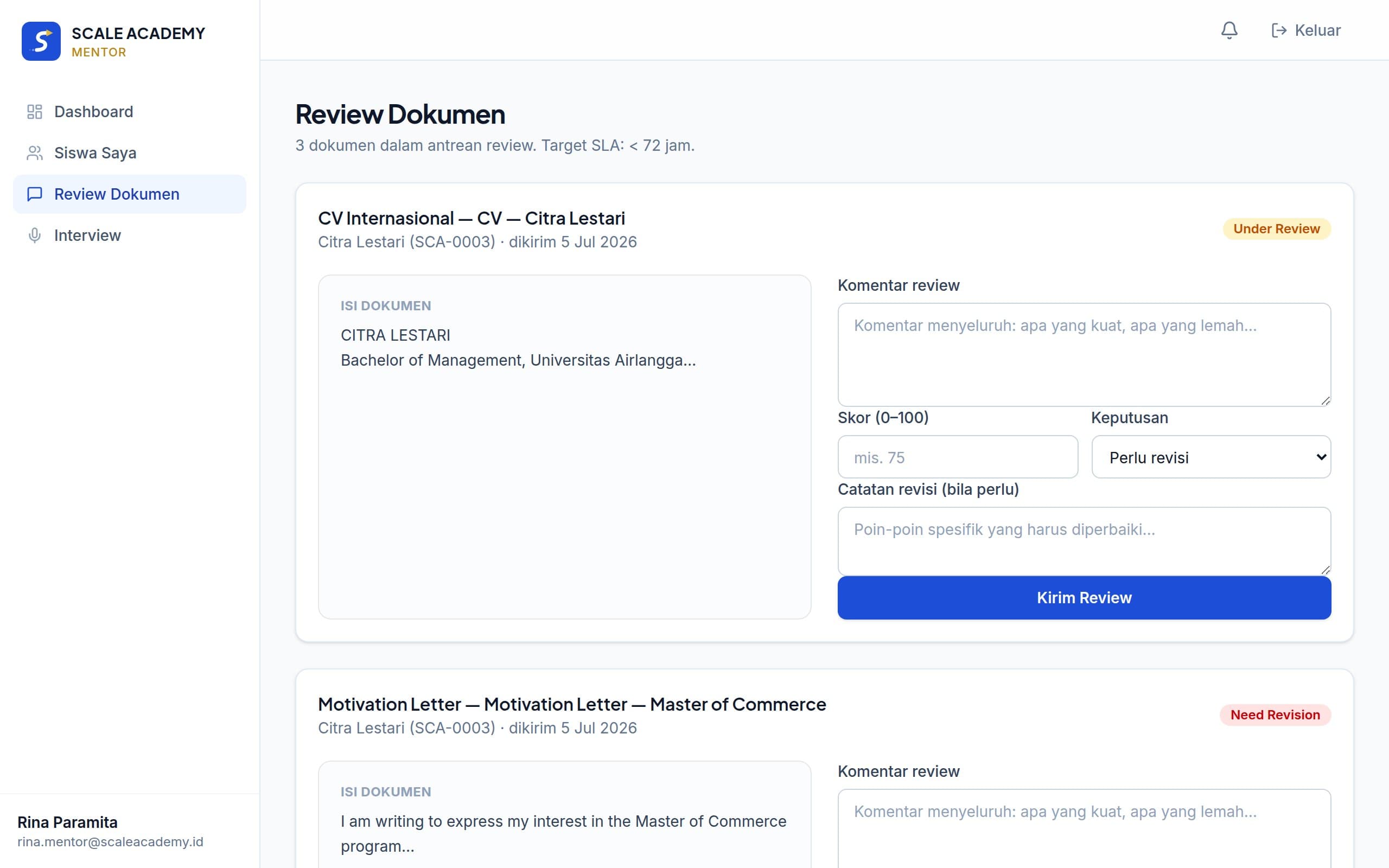 Panel review dokumen mentor